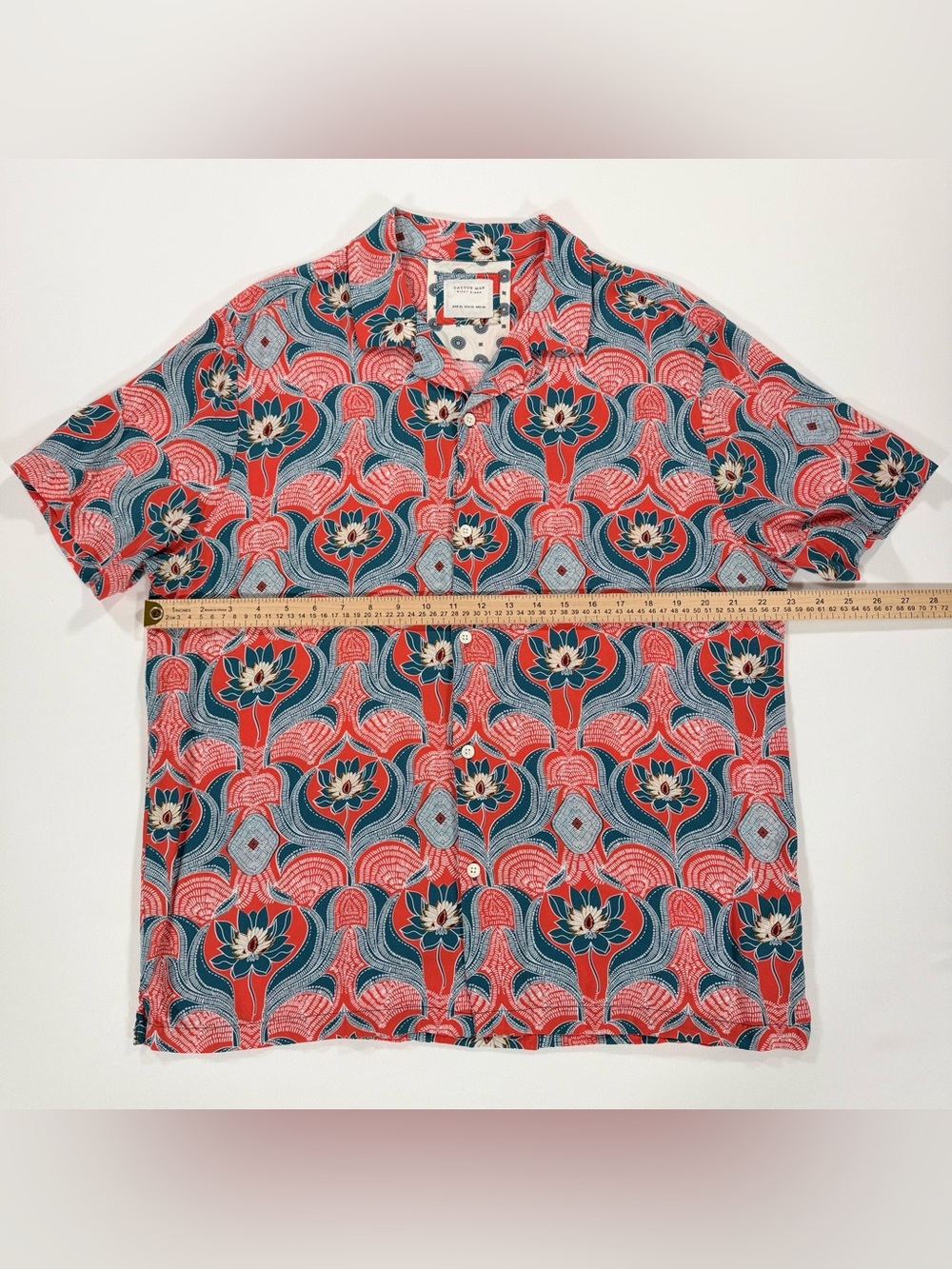 Cactus Man Ricky Singh Shirt Mens XL Orange Floral Lotus Viscose Hawaiian Camp - Picture 8 of 9